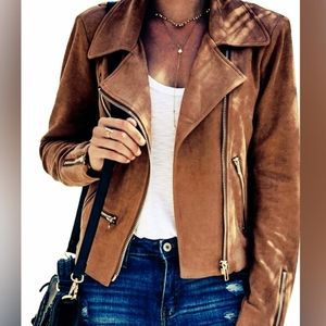 BROWN Faux Suede Moto Biker Short Coat Jacket